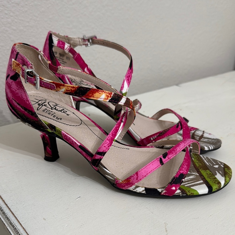 EUC! Life Stride Women's Pink Multi-Color Strappy Heels | 6.5